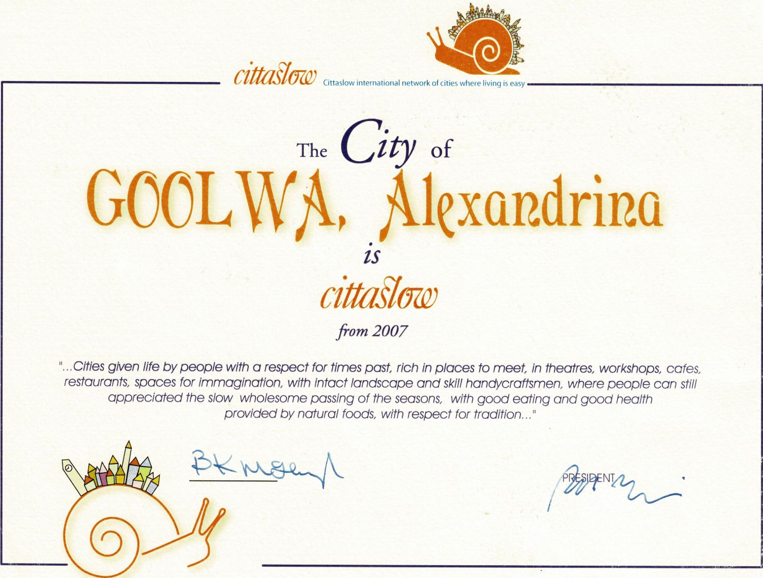Cittaslow Accreditation Certificate 2007.jpg